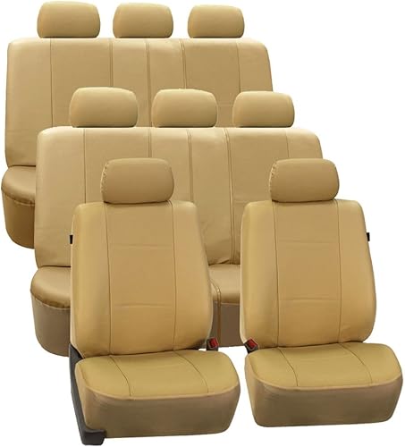 Miniatura 1 de FH Group FH-PU007128 - Fundas de asiento de automóvil de 3 filas de piel sintética de lujo con 8 reposacabezas, compatible con bolsa de aire y