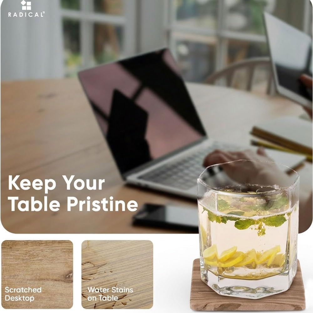 Radicaln Marble Coasters Set of 6 Handmade 3.5" Inches Natural Brown Square Coasters for Drinks, Coaster Set with Holder for Dining Tables