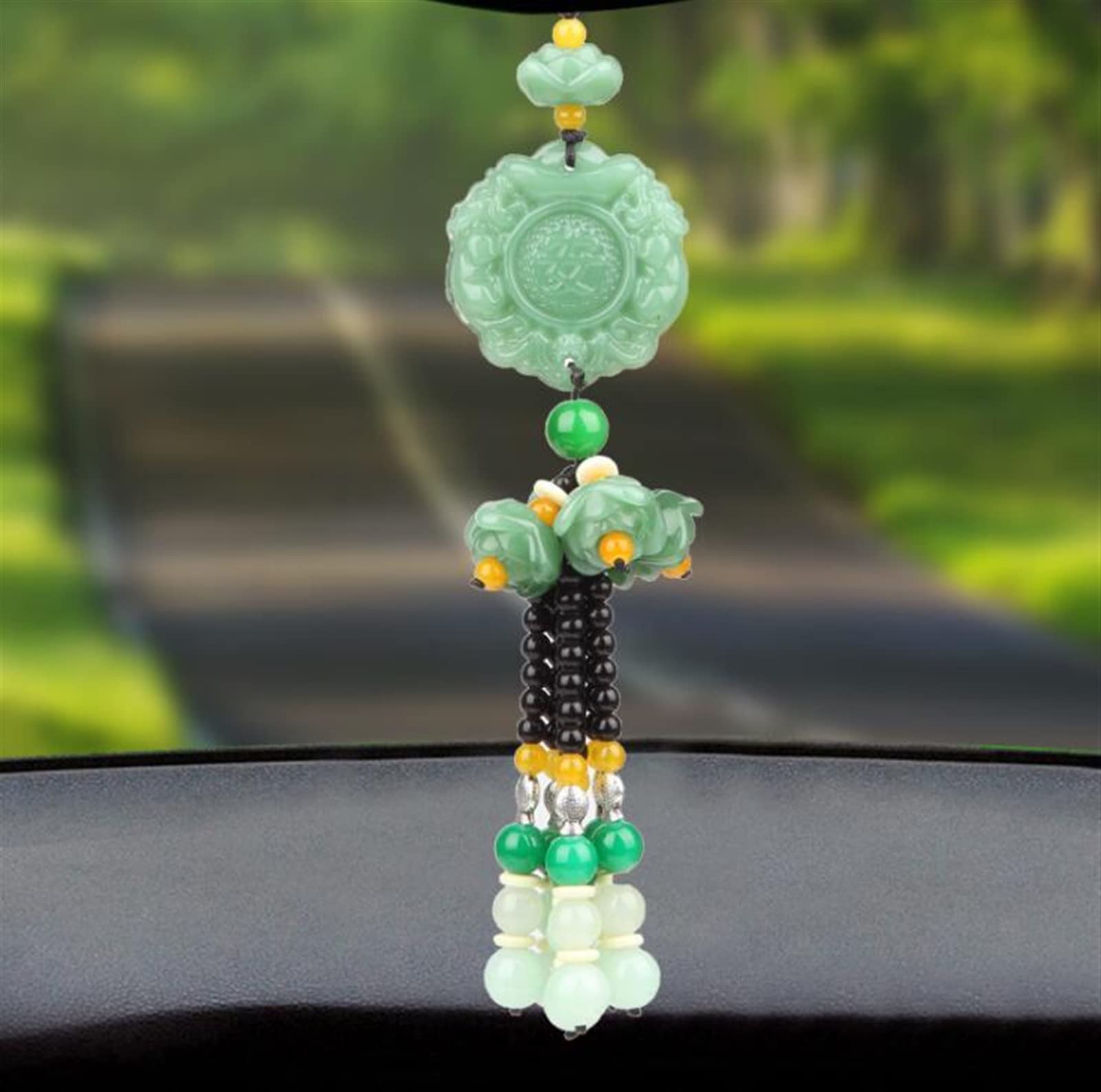 Accessori da appendere per auto, Accessori for appendere specchietti auto for uomo, imitazione giada zucca perline rotonde specchietti interni auto ciondoli, ciondolo ornamento di sicurezza fortuna fo