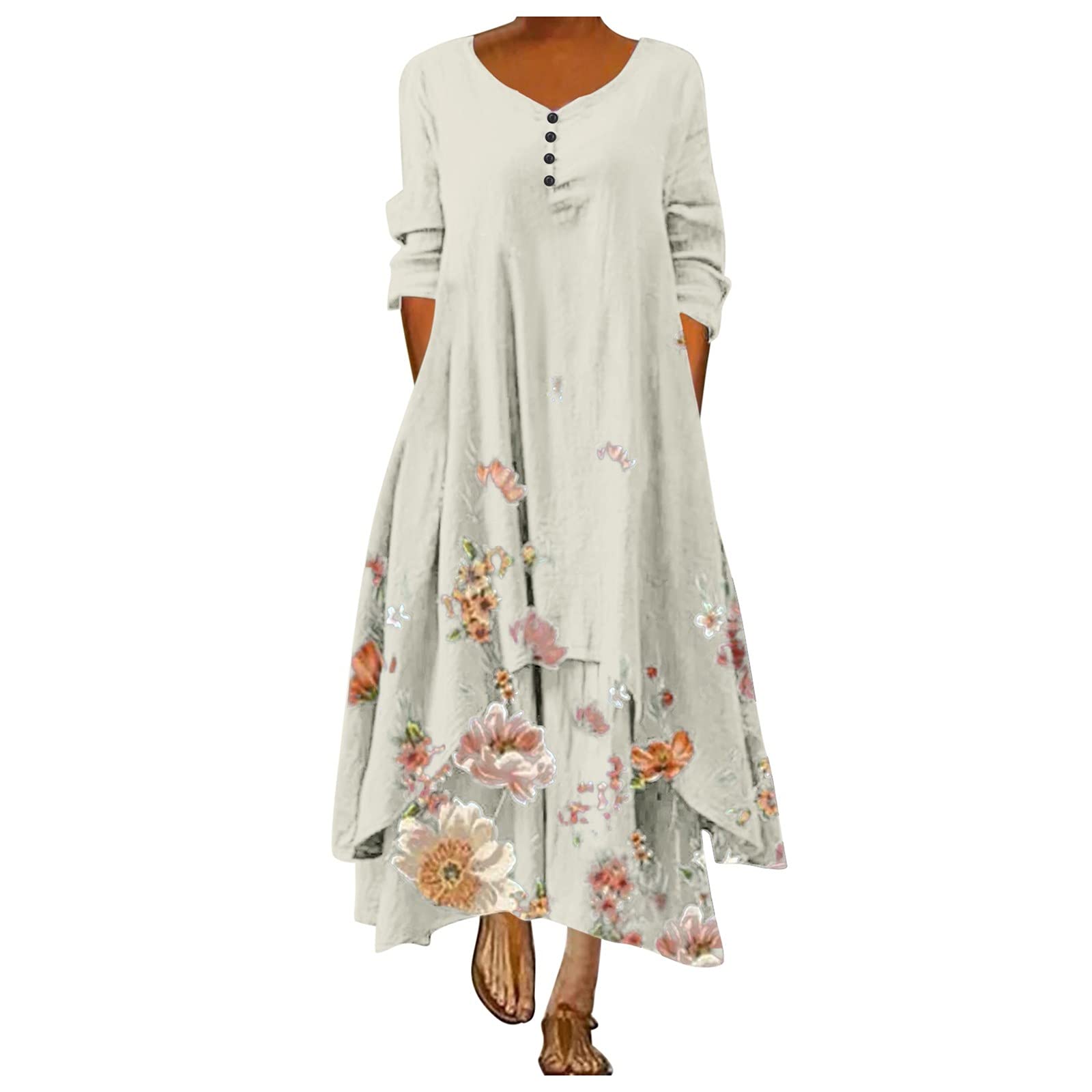 riou Vestido Elegante Mujer Largos Vestido Estilo Túnica Retro Casual Vintage Vestidos Cruzados de Manga Corta Chic de Noche Falda de Playa Elegante Vestido De Noche Días Festivos