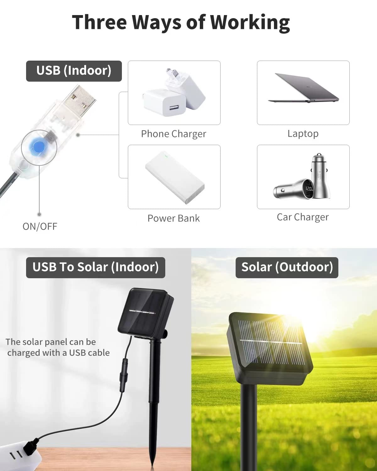 Solarny łańcuch świetlny, 60 diod LED, 11 m, łańcuch świetlny solarny, mini kula, dekoracyjne światła, 8 trybów, wodoodporne/z pilotem zdalnego sterowania, świąteczne lampki USB, do wewnątrz, na zewnątrz, do ogrodu (ciepły kolor)