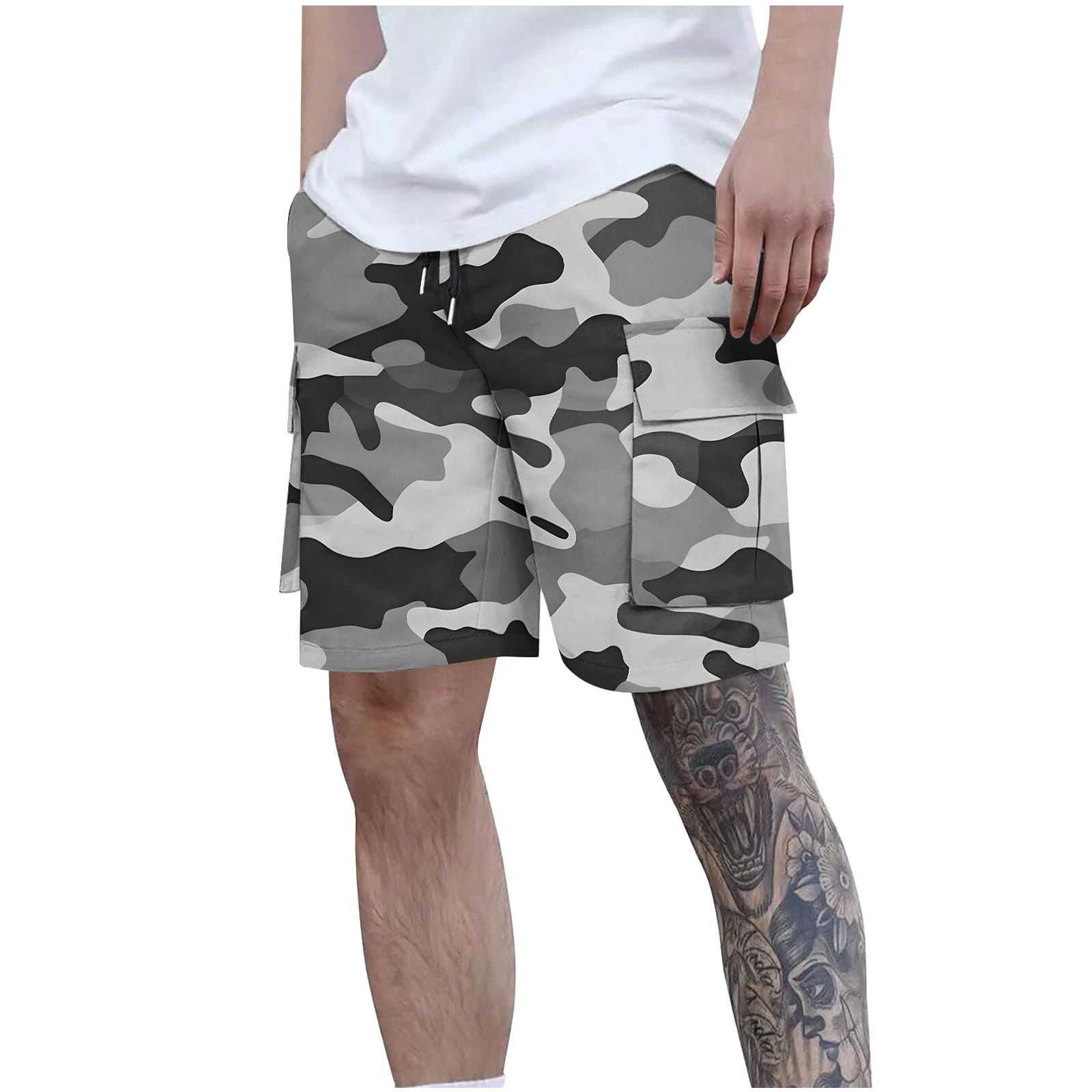 Cargo Shorts Herren Kurze Hosen Sommer Camouflage Hose Kurz Arbeitshose Casual Laufshorts Herrenshorts mit Kordelzug Baggy Cargoshorts Freizeitshorts Männer Outdoorshorts Tarnung XXL