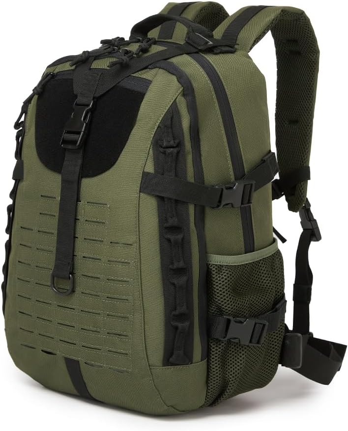Military Tactical Backpack For Men Laser-Cut Molle Daypack 3 Day for Hiking,Working,Travel (black green)