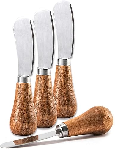 4 unidades/paquete de esparcidor vertical de queso con mango de madera, lindo cuchillo de mantequilla de pie de acero inoxidable, mini pinzas para