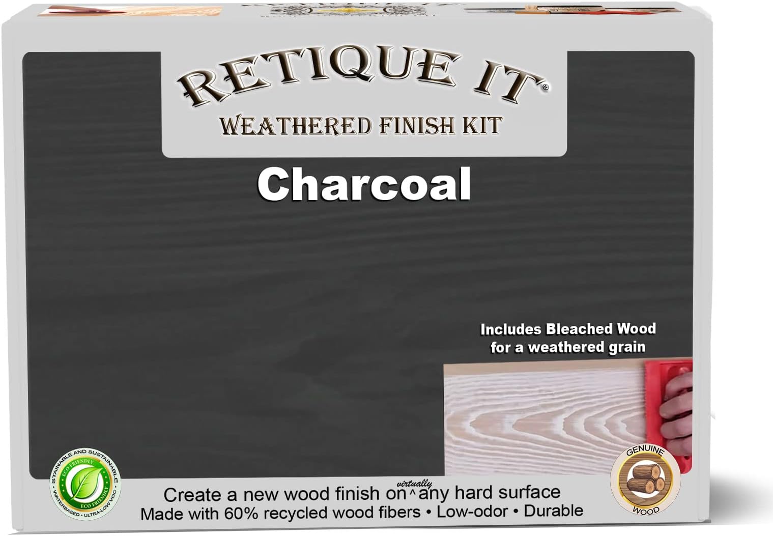 Retique It Gel Stain Liquid Wood Kits Real Paintable Wood. (32 Fl Oz (Pack of 1), Weathered Finish, 35 Charcoal)