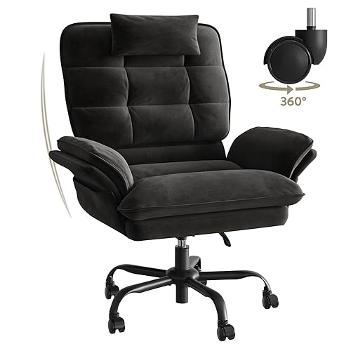 Bestier Cross Legged Office Chair, Criss Cross Chair with Adjustable Arms, 135° Reclining Velet Executive Chair with Wheels, Big and Tall Computer Desk Chair for Home, Office - Black - Black
