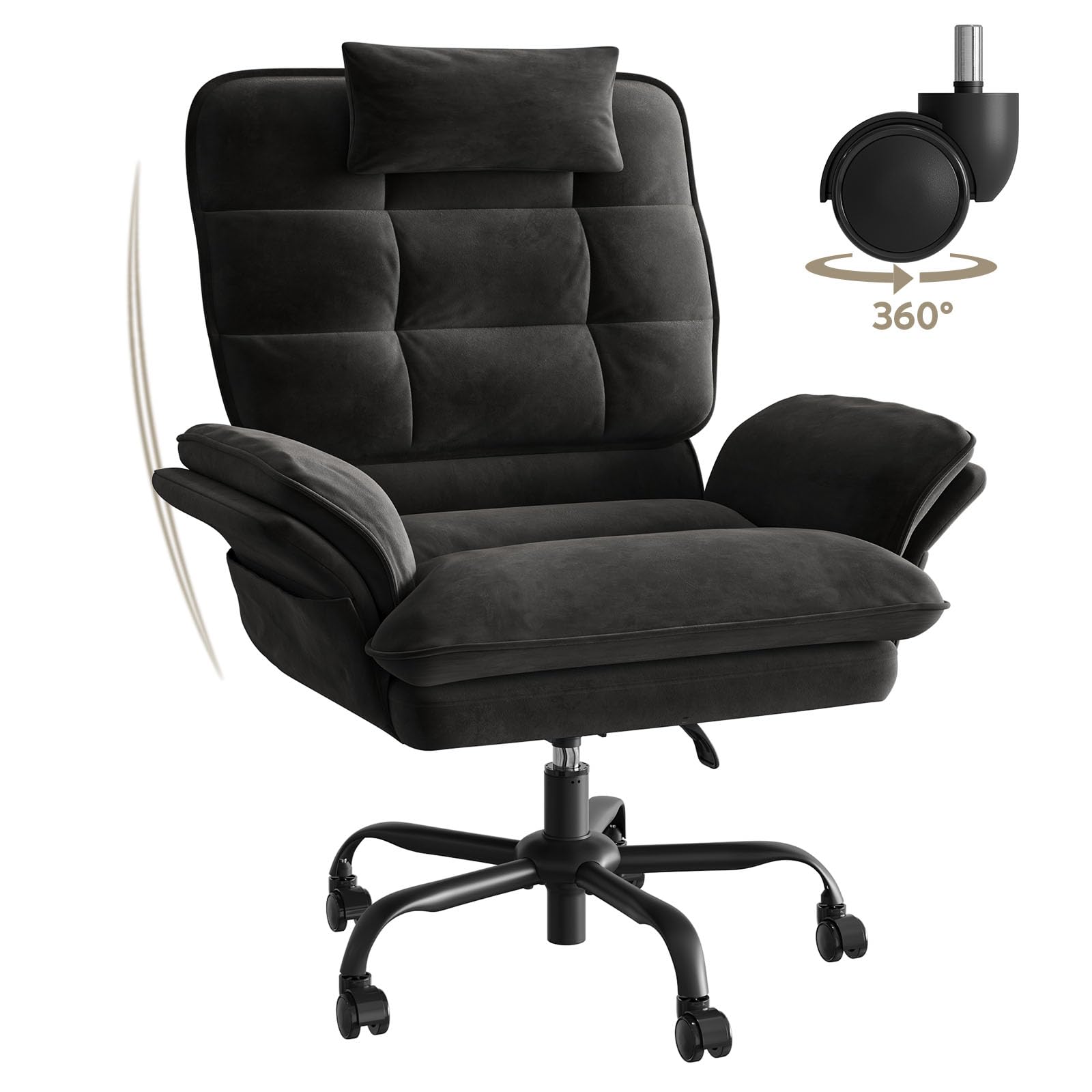 Bestier Cross Legged Office Chair, Criss Cross Chair with Adjustable Arms, 135° Reclining Velet Executive Chair with Wheels, Big and Tall Computer Desk Chair for Home, Office - Black