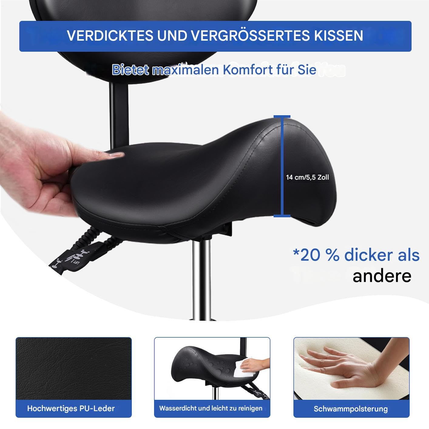 Taburete móvil con respaldo y ruedas | Taburete de salón ajustable con ruedas y respaldo | Asiento robusto para cosmetólogos - Para el hogar, dentista, oficina, cocina