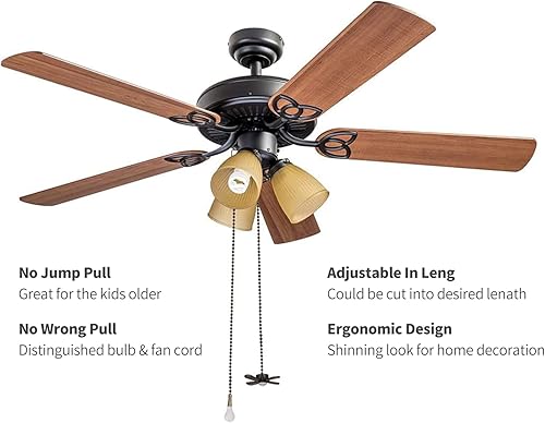 Miniatura 2 de Cadena de tracción para ventilador de techo, extra larga con bombilla decorativa de vidrio esmerilado y cable de ventilador, se adapta a todos los