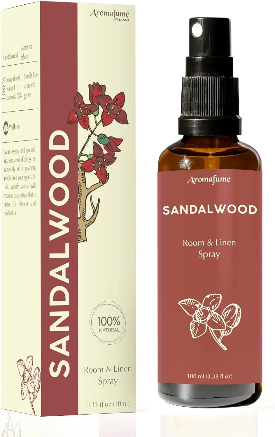 Sandalwood Room, Linen & Pillow Spray by Aromafume | 100ml/3.38 fl oz | with Pure Sandalwood Essential Oil | Aromatherapy Spray for Relaxation, Sleep & Stress Relief | Mist for Bedding, Fabrics