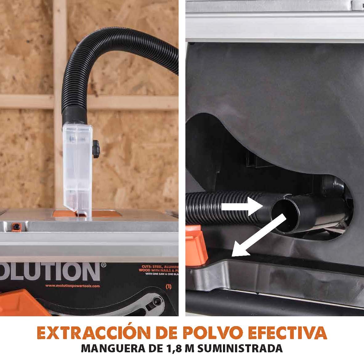 EVOLUTION POWER TOOLS 057-0003 Sierra de mesa multimaterial Rage 5-S, 1500 W, 230 V, 255 mm