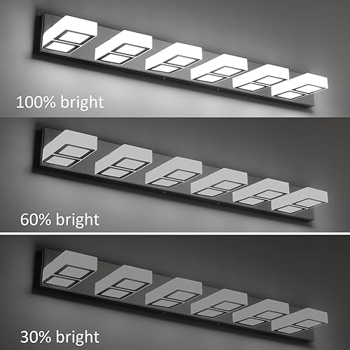 Miniatura 5 de Ralbay - Modernas luces cromadas para tocador de baño, atenuables, con 6 luces, de acrílico y acero inoxidable, accesorios de iluminación LED para