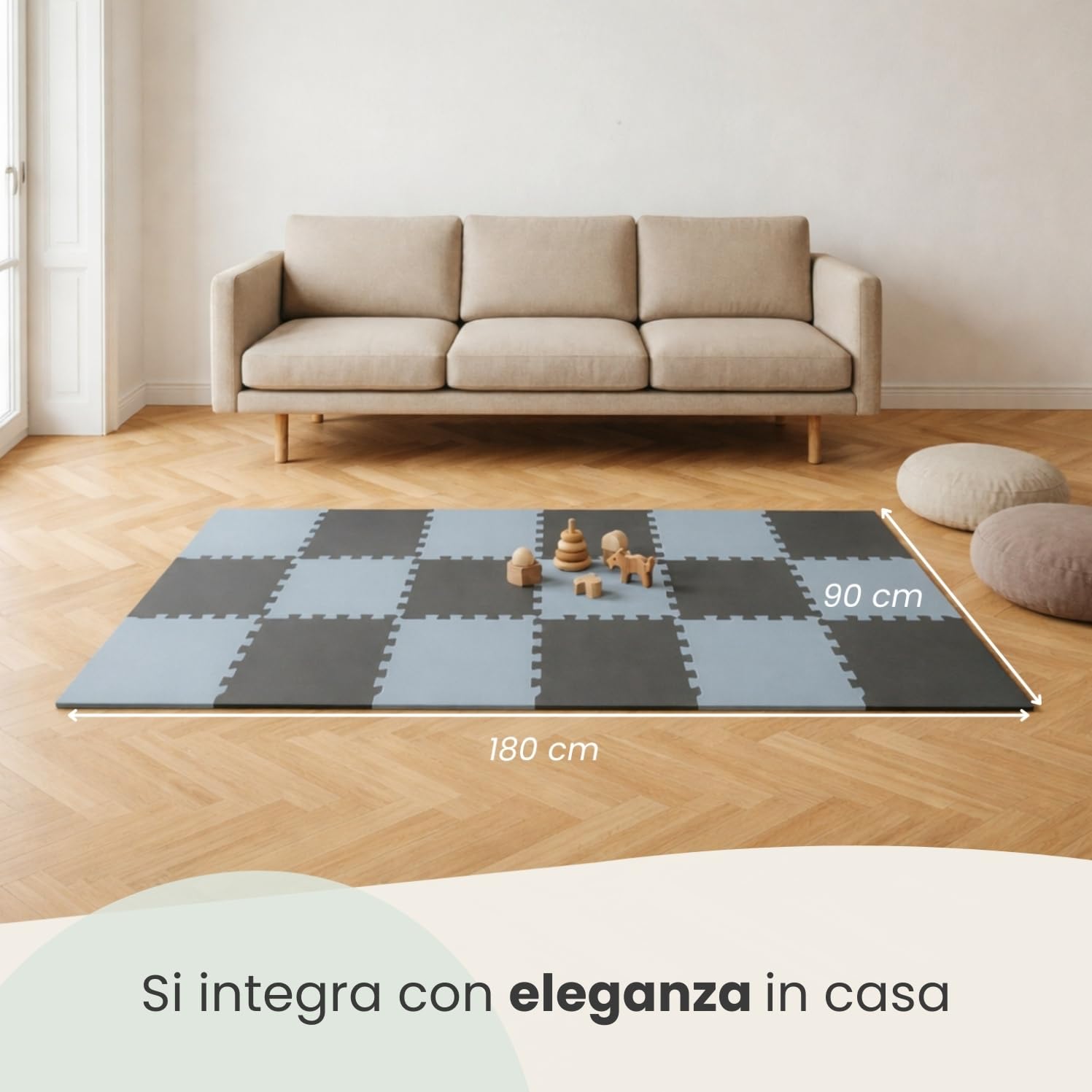 LittleTom 18 Pezzi Tappeto Puzzle per Bambini - Certificato TÜV - Piastrelle EVA con Bordi 30x30 cm - Pavimento Morbido e Antiscivolo - Superficie Puzzle Protettiva per la Cameretta e Gioco a Terra