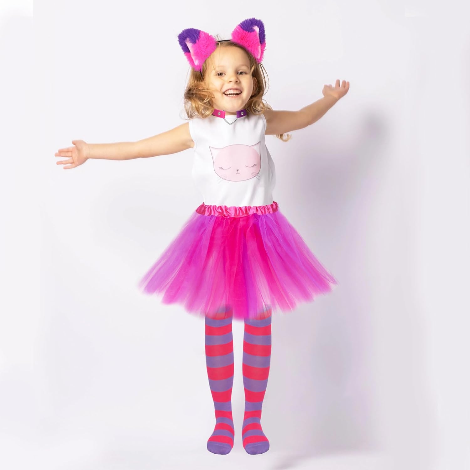 Vermeyen Pink Purple Cat Costume Include Cat Ears Furry Tail Striped Socks Tutu Skirt for Halloween Cosplay Accessories - Image 7