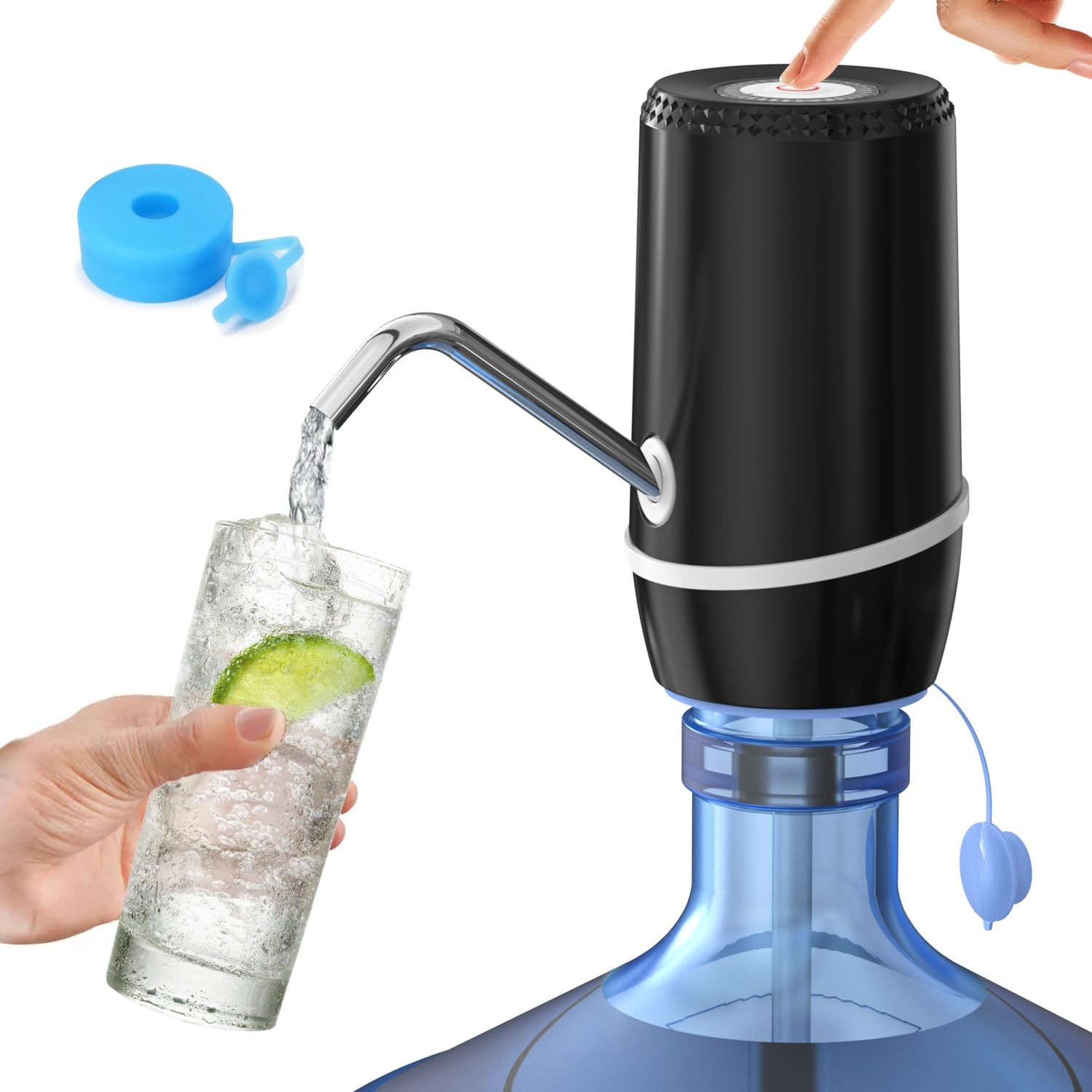 Portable 5 Gallon Water Dispenser, Water Pump for 5 Gallon Bottle with Silicone Cap, Automatic Drinking Water Jug Dispenser (Black) (Dark Gray)