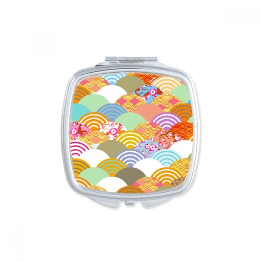 Miroir de maquillage compact géométrie bleu et vagues du Japon style multicolore