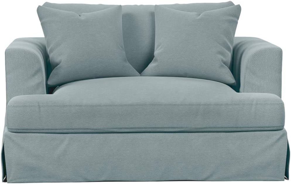 Sunset Trading Newport Slipcover Only for 52" Wide Chair and A Half with Ottoman | Stain Resistant Performance Fabric | 2 Throw Pillow Covers | Ocean Blue