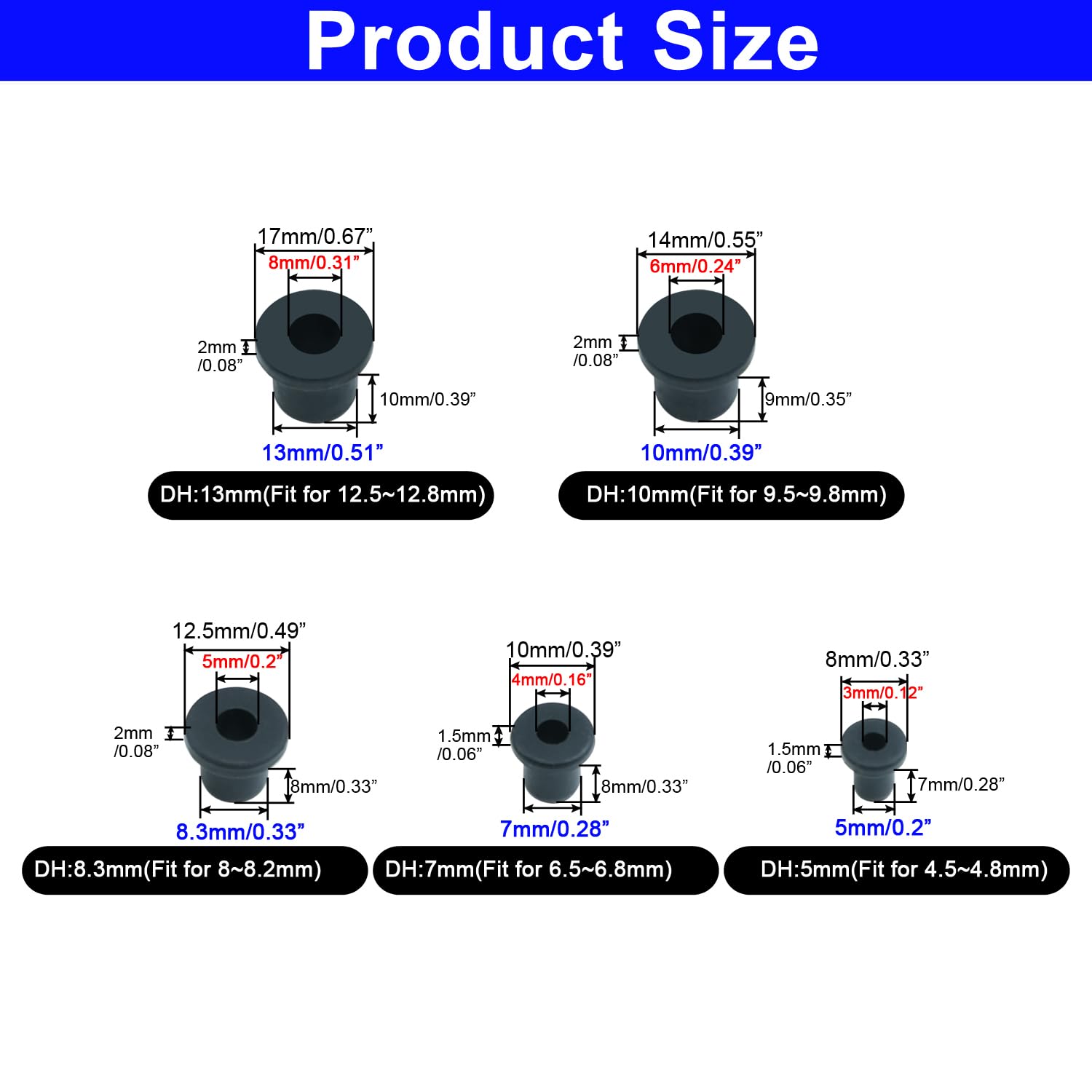 82PCS 5 Size Rubber Grommets Kit for Wiring Cable Protection T-Type Grommet