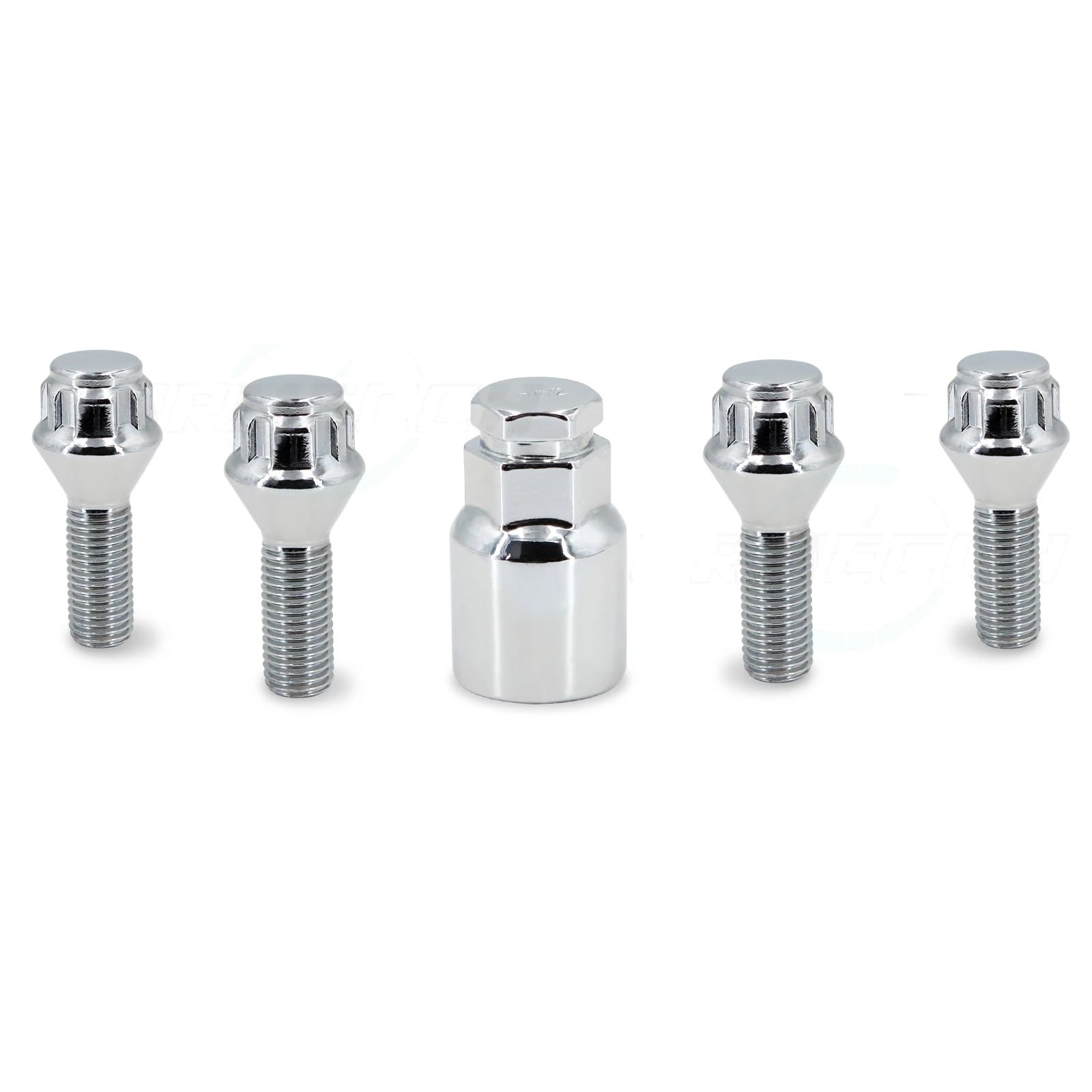 Compatibile con Nissan 5 pezzi bulloni ruota dadi antifurto M12 x 1,5 con chiave di bloccaggio perno ruota in lega base conica Bulloni Ruota