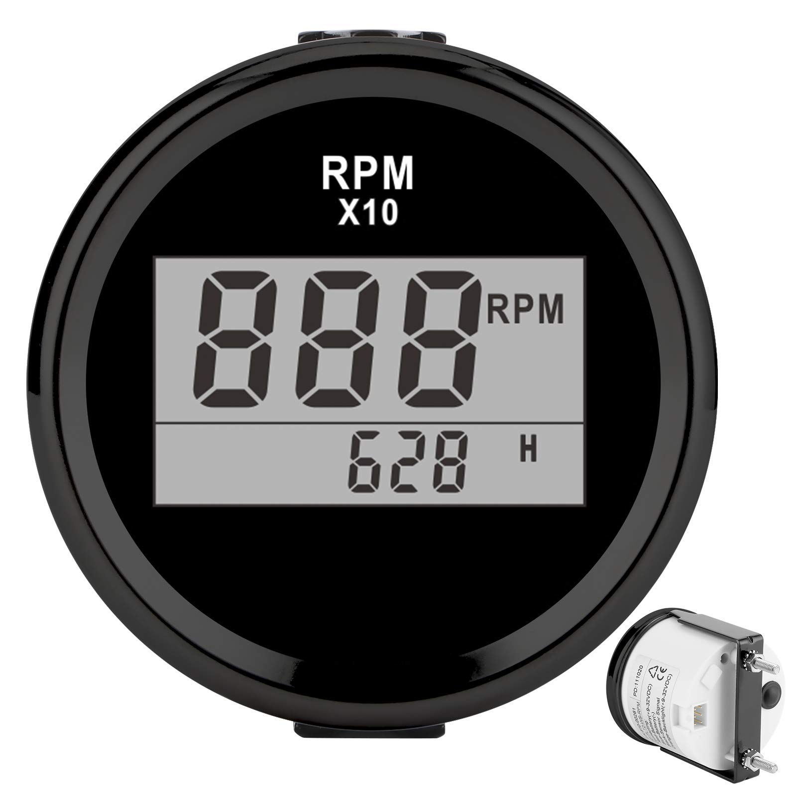 Tacómetro Medidor Digital 0-9990RPM IP67 9-32V 52mm 2 Pulgadas Pantalla LCD para Coche Camión Barco