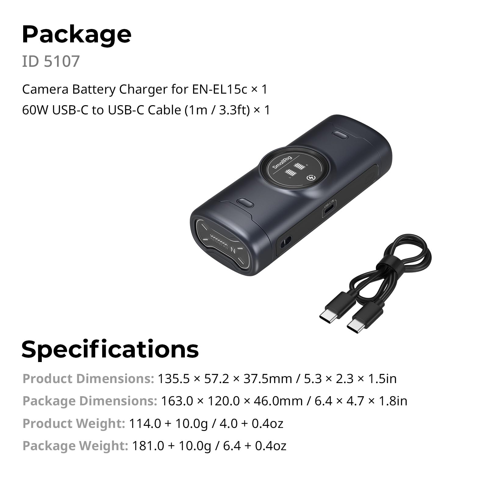 SMALLRIG Kit batteria per fotocamera per EN-EL15c, doppia ricarica ad alta efficienza, per Nikon ZR, Z6III, Zf, Z8, Z7II, Z7, Z6II, Z6, Z5, D850, D810, D810A, D780, D750, D610, D500, D7500-5107