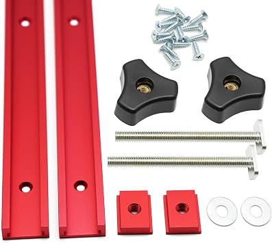 Iverntech 2 Set T Track 300mm Aluminum Universal Double Cut Profile 30 Type T Slot Rail with Predrilled Mounting Holes for Woodworking Jigs and Fixtures, Drill Press Table, Router Table Red