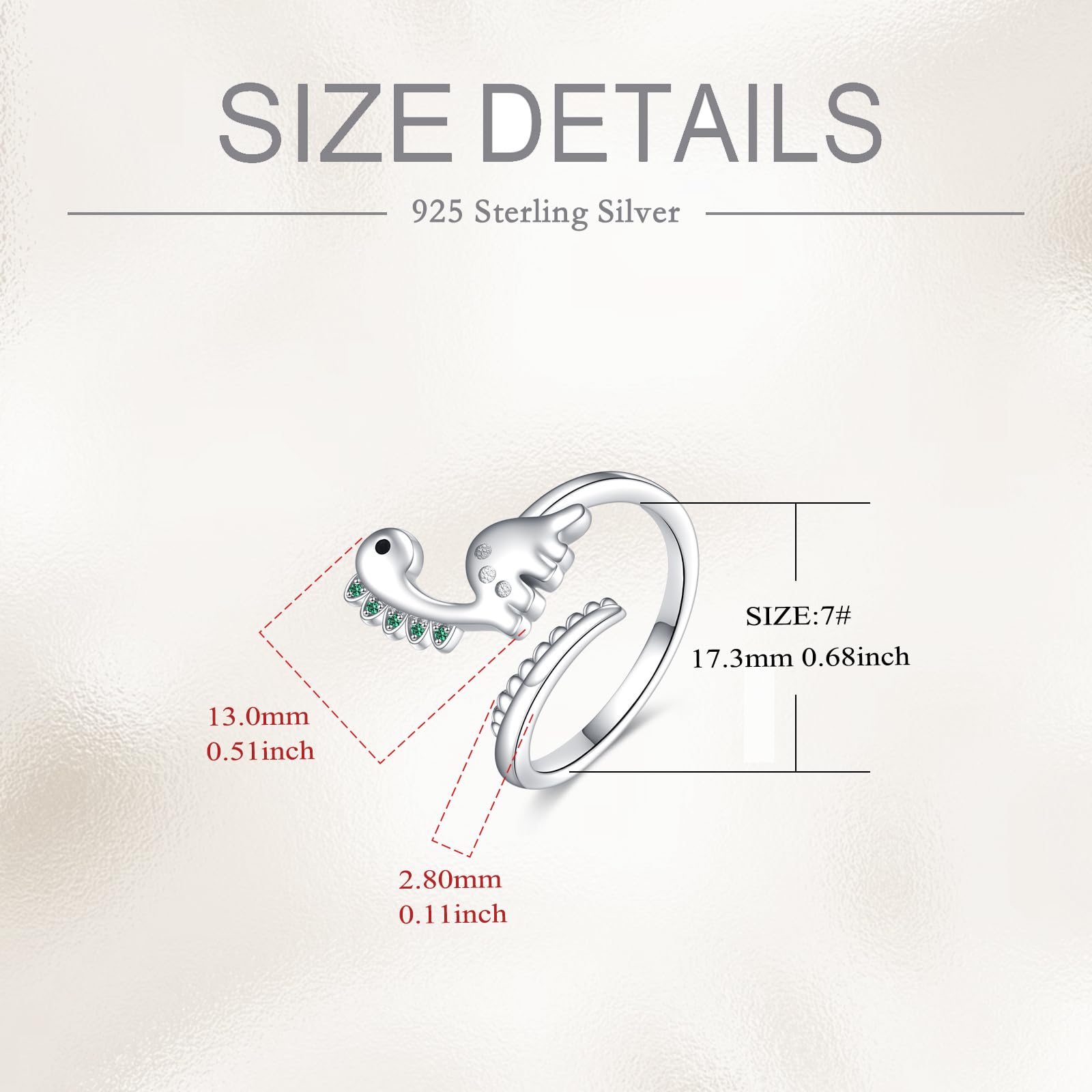 POPLYKE 925 Sterling Silber Dinosaurier/Rose Offener Ring Verstellbare Ringe Schmuck für Damen