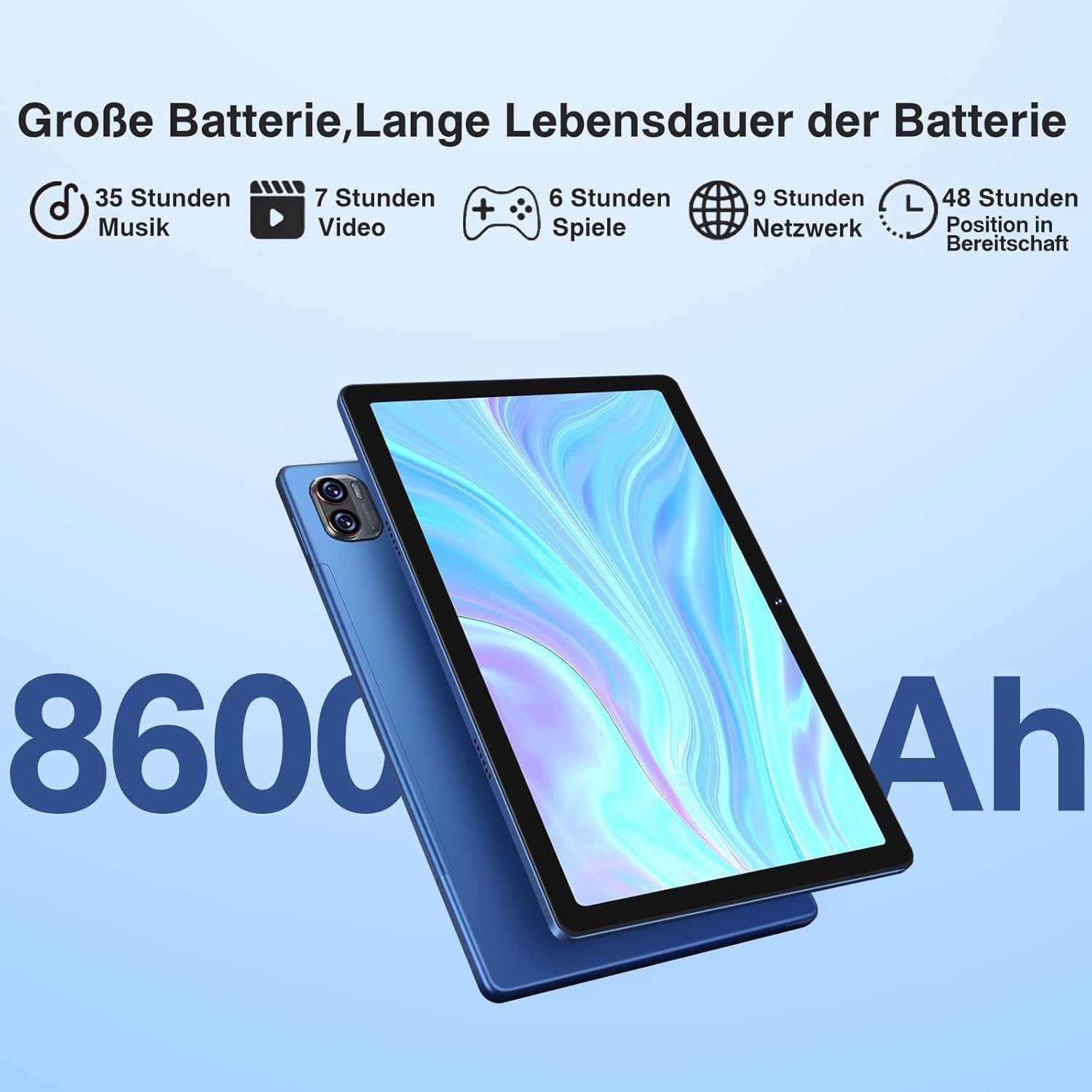 2026 Neueste Tablet Android Gemini AI Tablet 2K Bildschirm 16GB RAM + 256GB ROM + TF 2TB Octa-Core / 2000 x 1200 Pixels / 8600 mAh / 5MP + 13MP / 5G WLAN/Bluetooth 5.0, mit Maus Tastatur Blau
