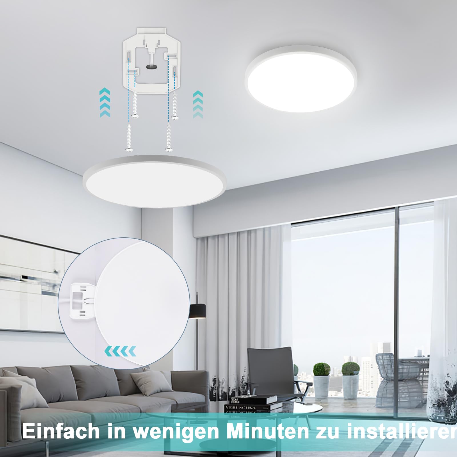 Oraymin Lampa sufitowa LED z czujnikiem ruchu, 18 W, 1800 lm, lampa sufitowa LED z pilotem zdalnego sterowania, IP54, 4000 K, lampa z czujnikiem ruchu, do wewnątrz, na schody, do korytarza, piwnicy