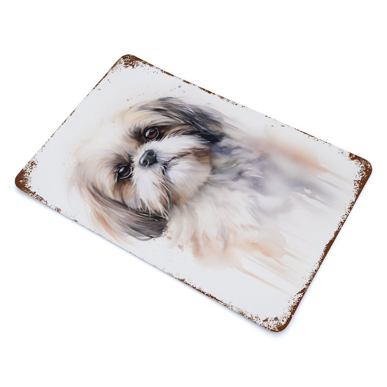 Shih Tzu Portrait Rustic Tin Plaque 11.8"x7.9", Ideal for Shed, Workshop And Garage Wall Decor
