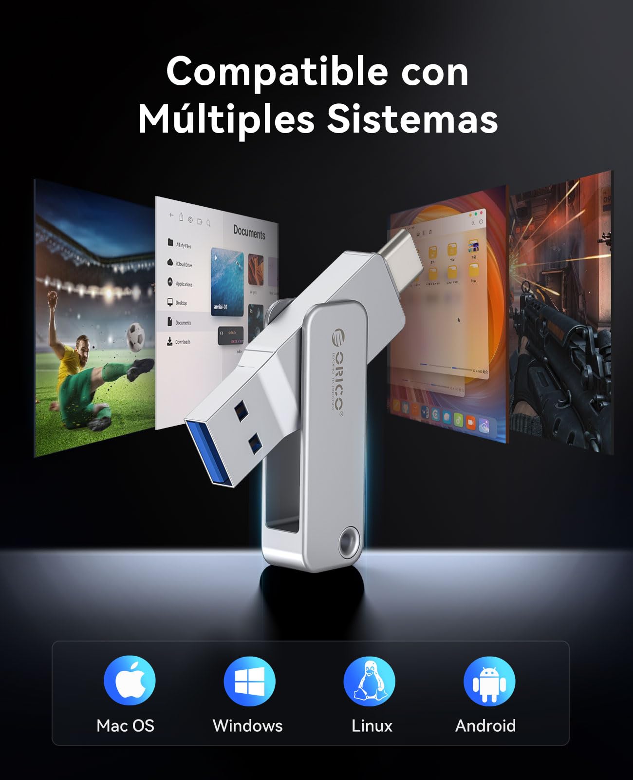 ORICO Pendrive 64 GB USB C, Memoria USB 3.2 Gen 1 (Doble Interfaz), Mini Flash Drive, Lectura 150 MB/s, para iPhone 15/16/17, Android, Tabletas, Portátiles, Mac, Plug and Play - EB05