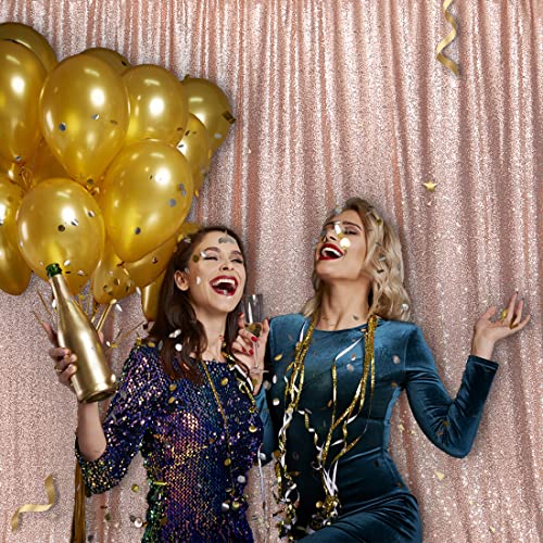 Image of PartyDelight Rose Gold Sequin Backdrop 10x10ft 4 Inch Rod Pocket | Dense 3mm rose gold sequins on mesh backing with 4 inch rod pocket for large wedding walls group photos stages and reception