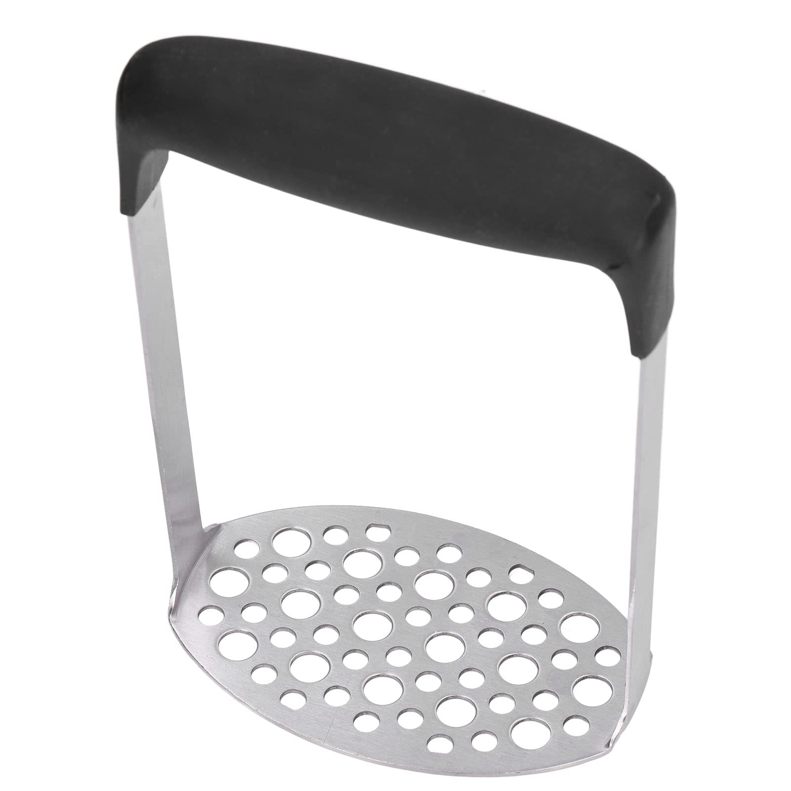 Potato Masher Heavy Duty Stainless Steel Masher, Broad and Ergonomic Horizontal, Fine Plate for Smooth Mashed Potatoes, Soft Grip and Non-Slip Handle, Stainless, Black