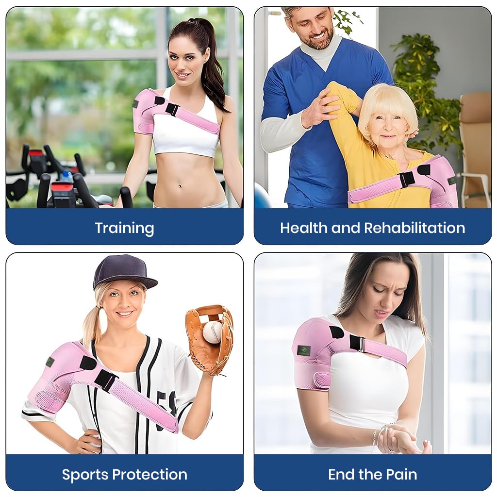 HANNEA Silicone Shoulder Brace For Women, Shoulder Compression Sleeve For Torn Rotator Cuff, AC Joint Pain Relief, Dislocated Sholder, Adjustable Fits Left And Right Arm, Pink - Image 5 thumbnail