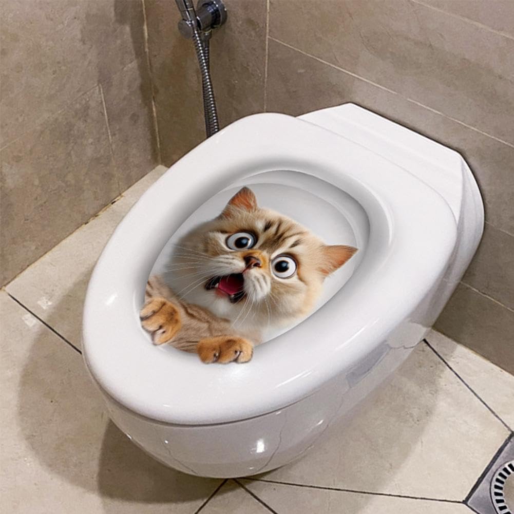 3D Toilet Lid Sticker, Cute Kitten Design Removable Decal Bathroom Decor for Toilet Lid and Tank Covers