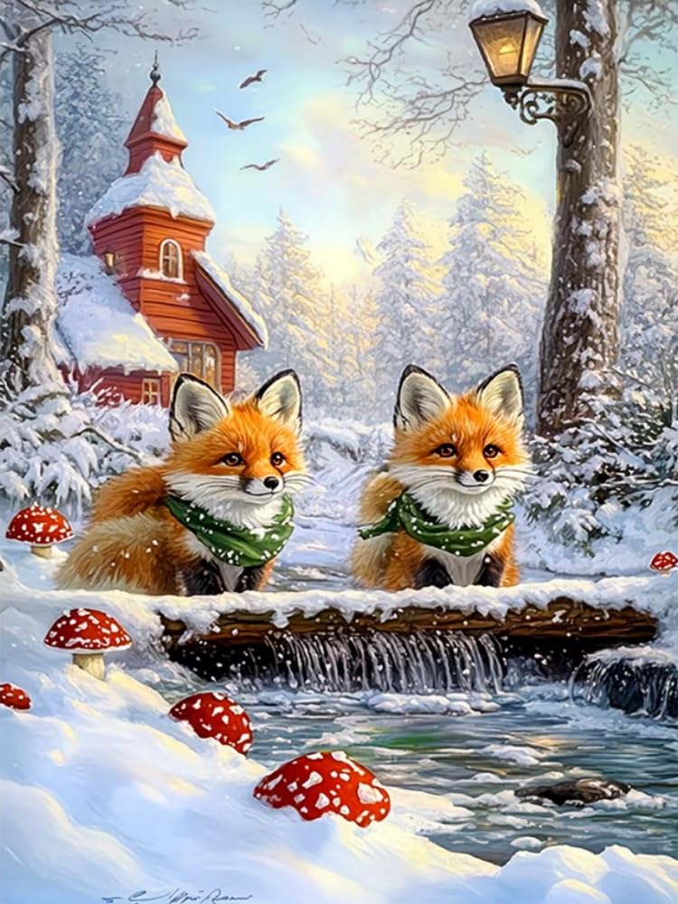 Brennora Embroidery Cross-Stitch Kits for Adults Beginners Pre Printed Cross Stitch Kit 11CT Needlework Arts and Crafts for Home Decor Snow-White Fox 16x20 inch