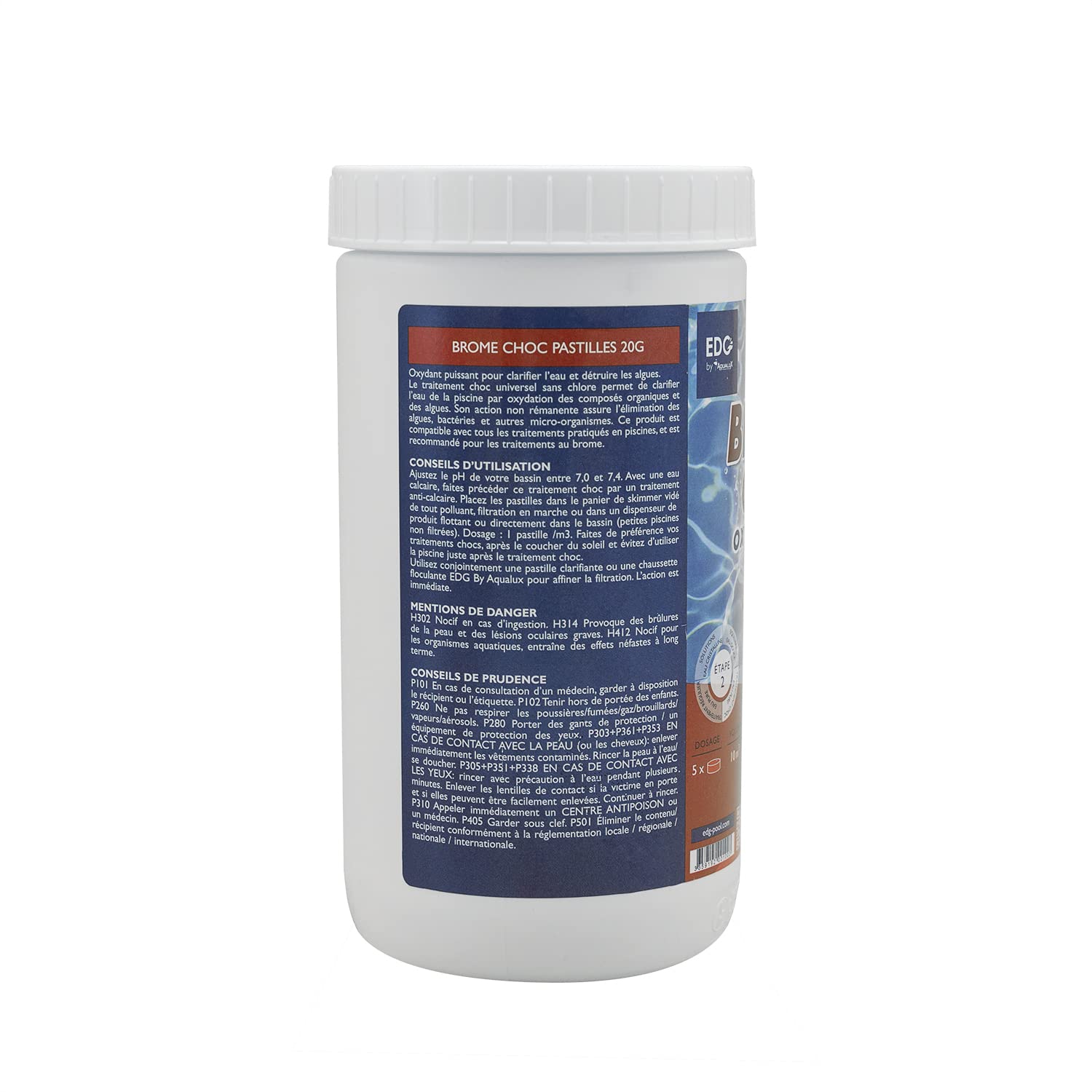 EDG by AQUALUX Brome Choc Pastilles 20g - 1kg | Activateur de Brome - Oxygène Actif Choc - Désinfection Choc sans Chlore - Dissolution Rapide + 10 Tests HPS OFFERTS 6 en 1