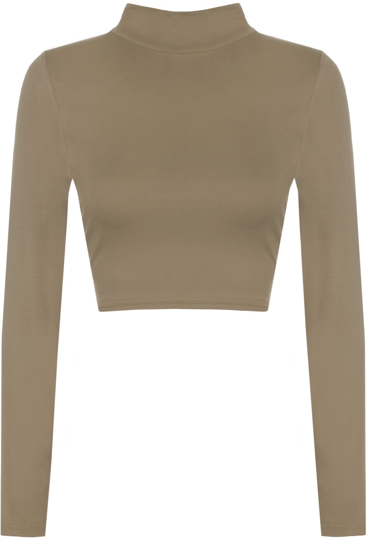 Wearall Women's Mocha New Turtle Neck Crop Long Sleeve Plain Polo Short Stretch Top - 12/14
