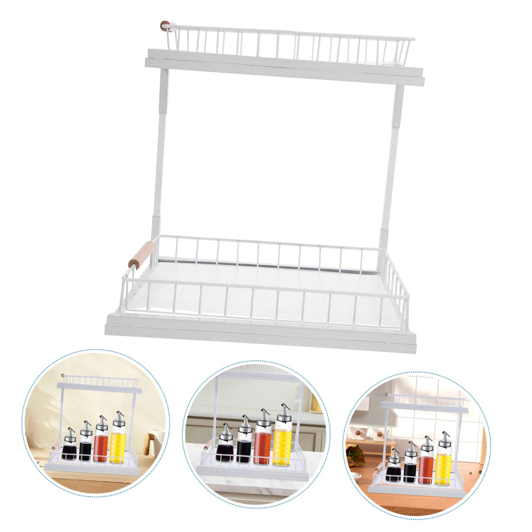 OUNONA Kitchen Storage Rack under Sink Organizer 2-layer Spice Rack Cabinet Holder Smooth Pull-out White