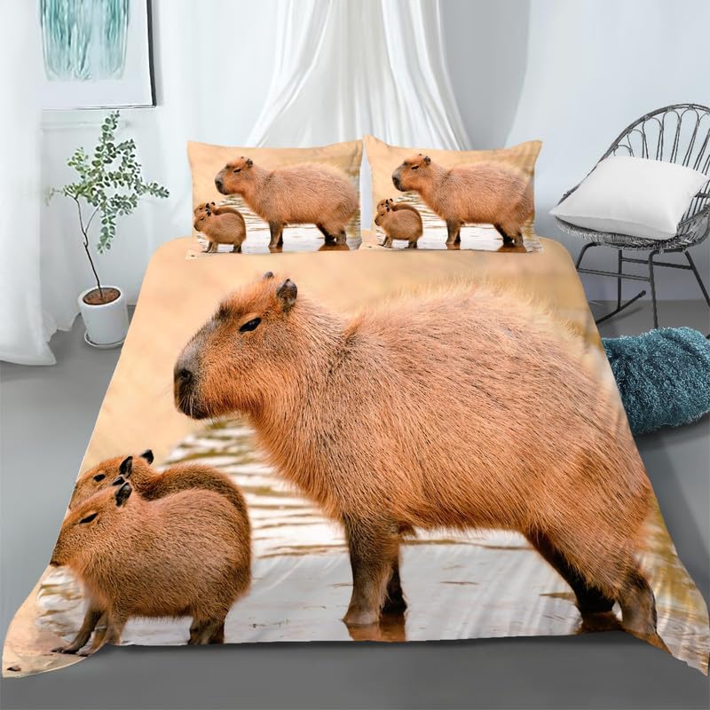 Capybara Bettwäsche 135x200 + 80x80 Cm – Renforcé Baumwolle, Öko-Tex, Mit Reißverschluss