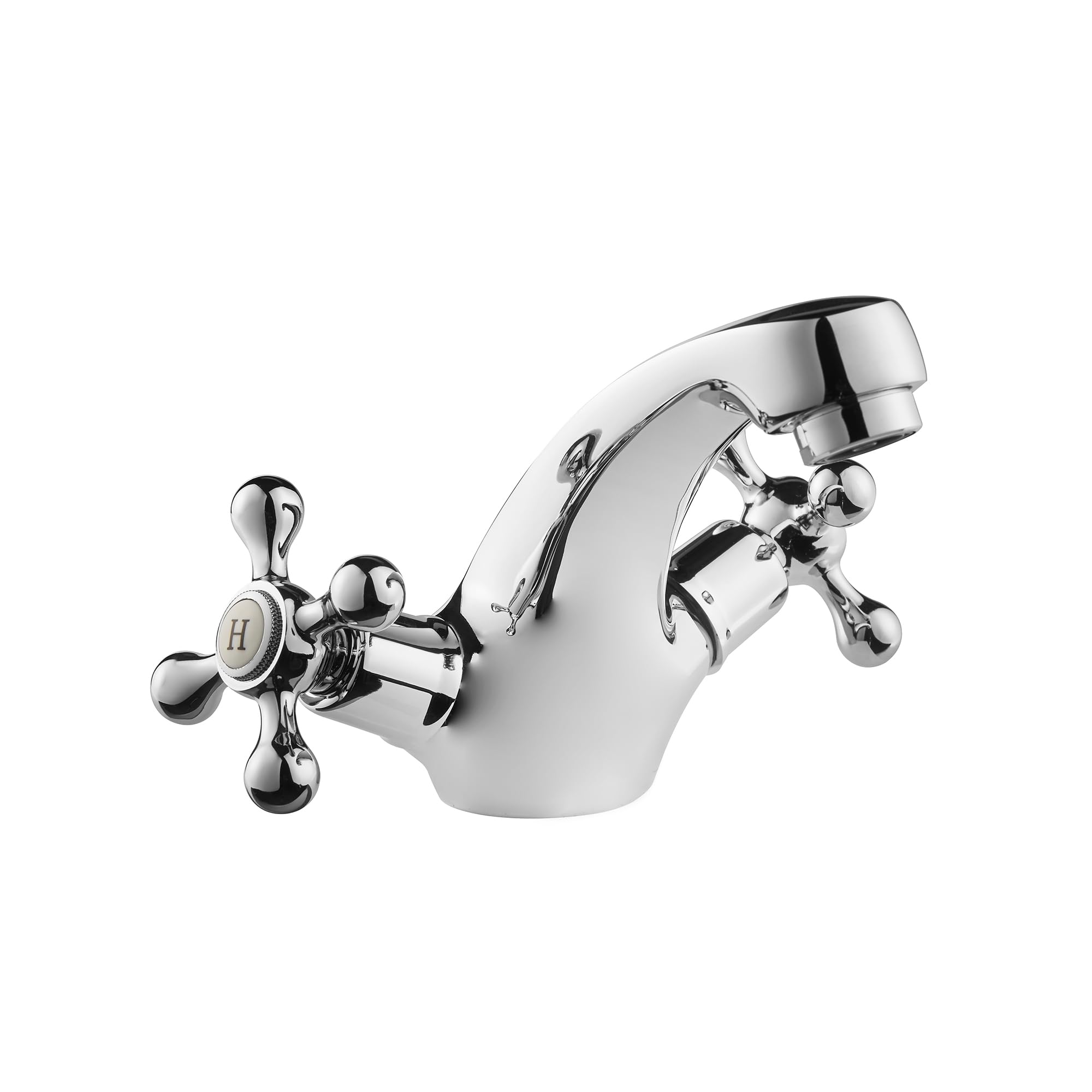TUD113 Tudor Basin Mixer Tap in Chrome - with Pop Up Waste - Dual Cross Handle - Hot & Cold Taps - Victorian Era Deck Mounted Bathroom Basin Single Hole Silver Faucet - 12 Year Warranty