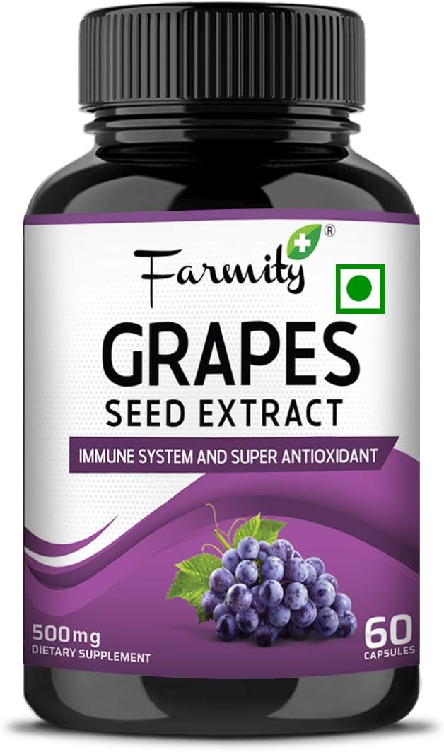 Farmity Grape Seed Extract Capsule - Support immune System, Improves Digestion, Antioxidant Supplement - 60 Capsules