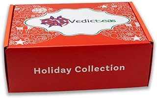 Holiday Tea Collection, Tea Gift Box Set for The Holiday & Christmas, 5 Teas Loose Leaf 30g Each & Tea Tong by Vedic Teas