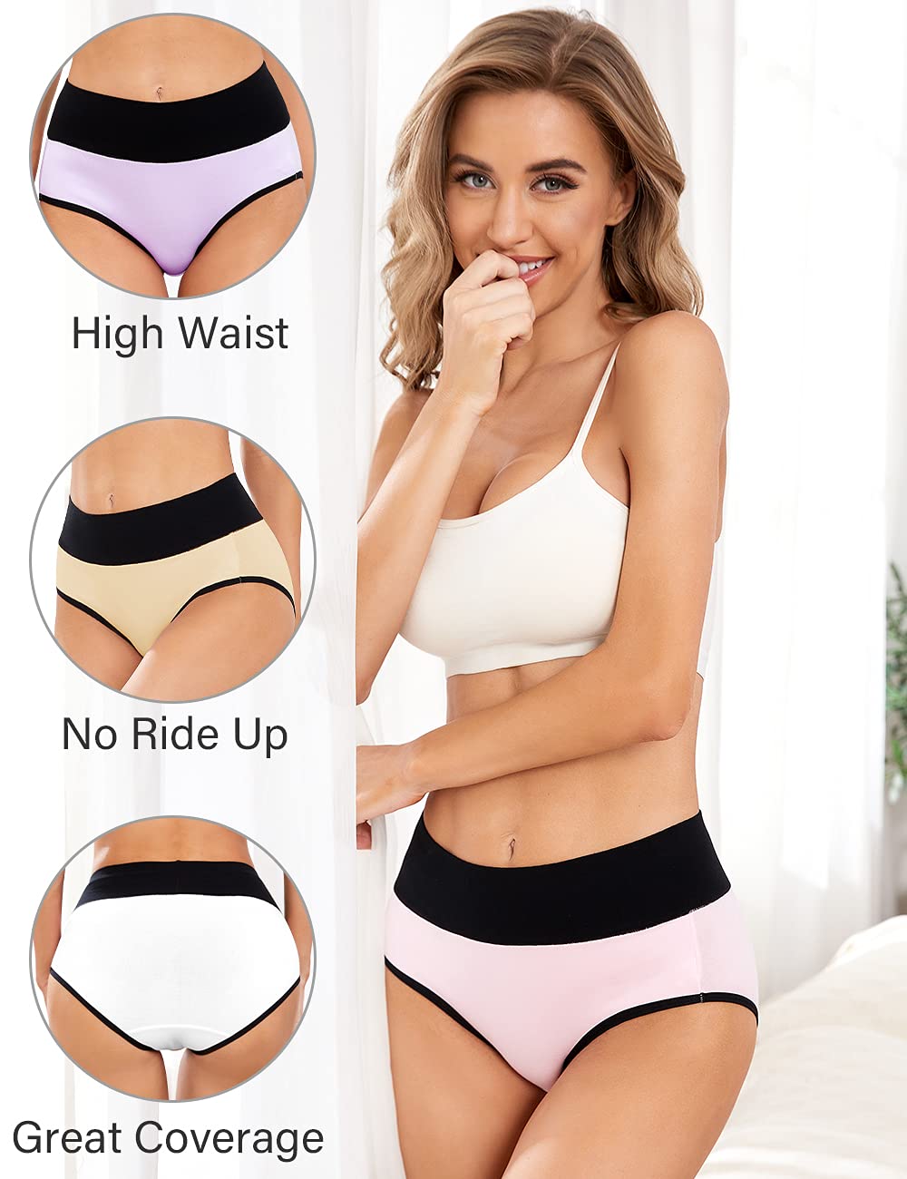 Women's High Waisted Underwear Ladies Stretch Cotton Panties Full