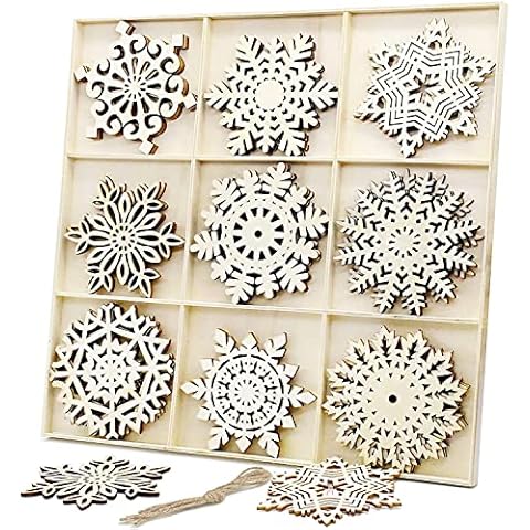 27 x wooden snowflake, wooden Christmas tree decoration, hanging snowflake decoration, hanging snowflake decoration, hanging for Christmas tree Cover