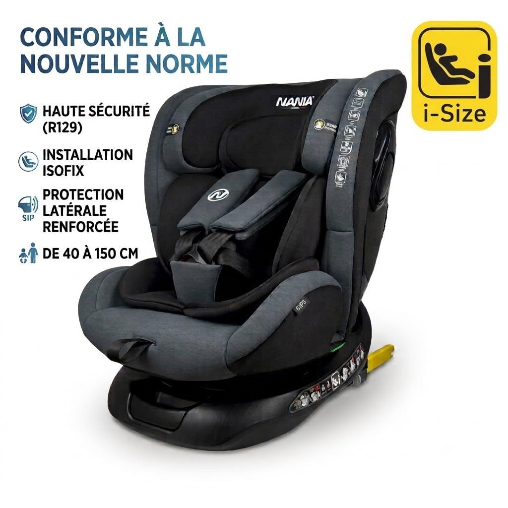 Nania, Parma, Siège auto, i-Size, Pivotant 360, évolutif, naissance et jusqu'à 12 ans environ, Groupe 0/1/2/3, 40-150 cm, Siège Auto ISOFIX, avec indicateur electronique d'installation, Inclinable