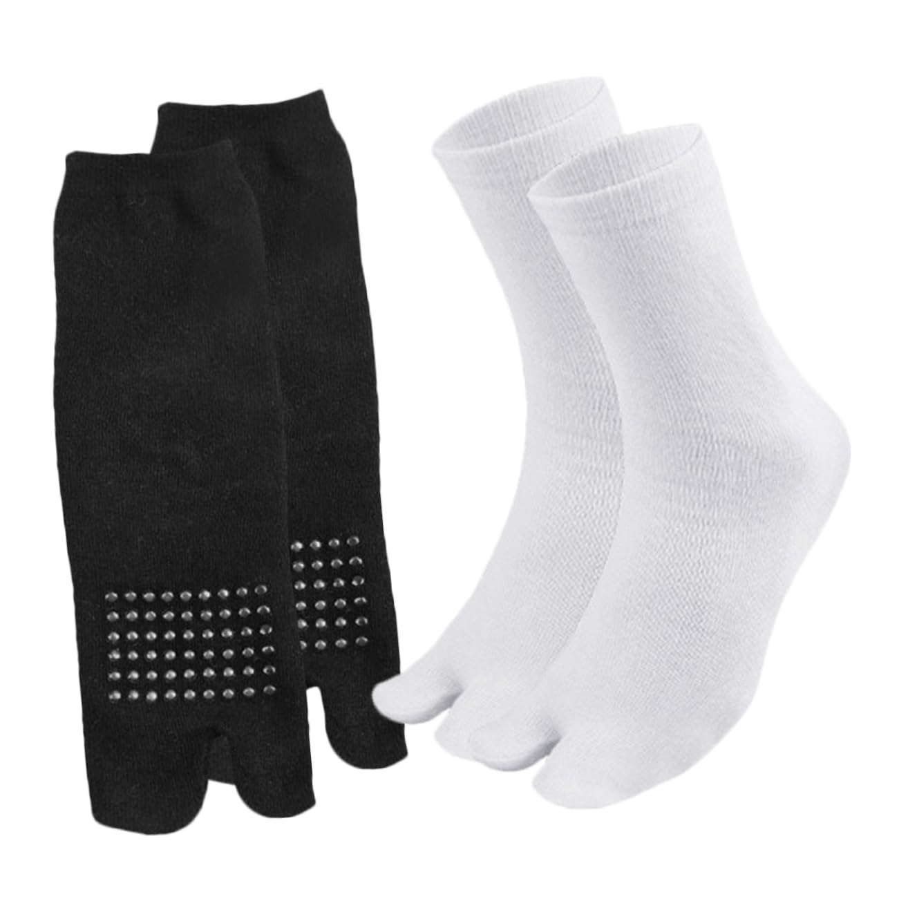 FOMIYES 2 Pairs Non Skid Silicone Toe Socks for Women Mid Calf Toe Separated Socks for Toe Alignment and Comfort