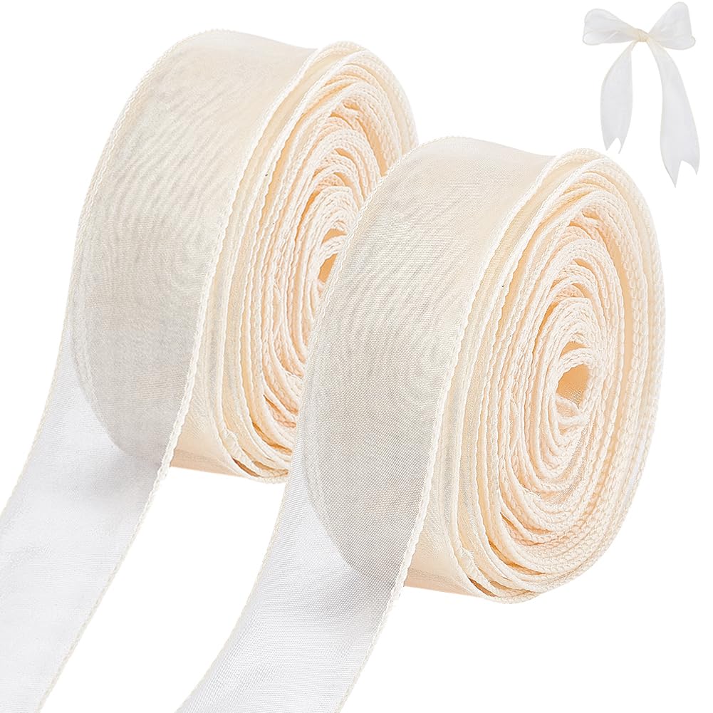 CRASPIRE Nastro in Organza Trasparente Champagne 40 mm X 10 m Rotolo di Nastro in Chiffon per Artigianato Fai-da-Te, Incartamento di Regalo, Mazzo, Archi, Decorazioni per Feste di Matrimonio