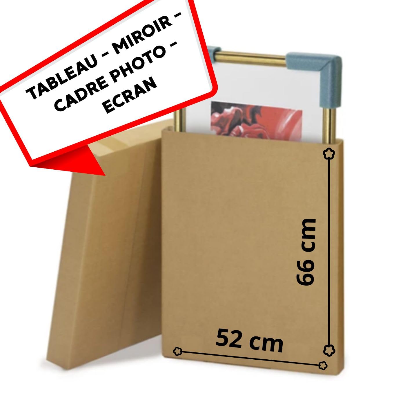 10 Cartons plats expédition tableau et photos | Etui carton produits plats jusqu’à 6 cm | Emballage tableaux, cadres photos, miroirs | Etui 5 panneaux Kraft Brun (660 mm x 520 mm x 10 mm)