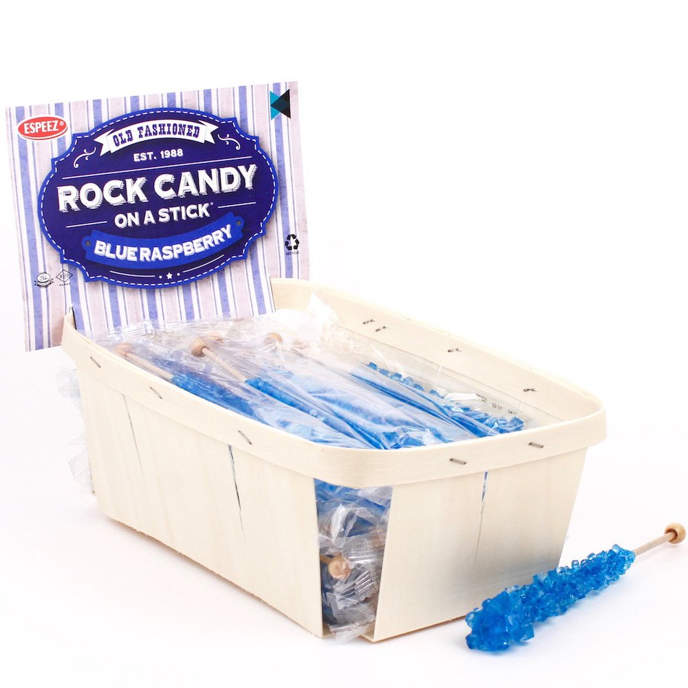 Extra Large Rock Candy Sticks: 24 Blue Rock Candy Sticks - Blue Raspberry - Individually Wrapped for Weddings, Bridal Showers, Receptions, Candy Buffet, Party Favors, Old Fashioned Espeez Bulk Candy